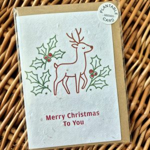Plantable A6 Deer and Holly Greetings Cards
